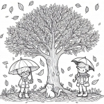 Two Boys with Umbrellas at a Tree with a Cat 🐱 in Fall 👬☔🍂