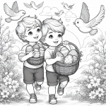 Two Brothers Collecting Easter Eggs and Playing Together 🐣👬🏞️