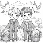 Two Brothers Collecting Easter Eggs and Playing Together 🐣👬🏞️
