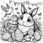 Easter Eggs with Rabbit 🐰 and Garland Flags and a Chick 🐥
