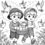 Two Brothers Collecting Easter Eggs and Playing Together 🐣👬🏞️