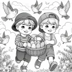 Two Brothers Collecting Easter Eggs and Playing Together 🐣👬🏞️