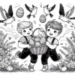 Two Brothers Collecting Easter Eggs and Playing Together 🐣👬🏞️