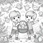 Two Brothers Collecting Easter Eggs and Playing Together 🐣👬🏞️