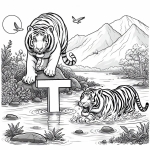 Two Tigers and Letter T in the Water 🐅🐅🌊