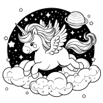 Unicorn Flying in Space above the Clouds with Stars and Planet 🦄🌠🚀✨