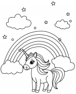 Unicorn Standing Under Rainbow with Clouds and Stars✨🌈🦄