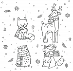 Winter Forest Animals with Scarfs: Fox, Deer, Owl and Raccoon with Hat 🦊🦌🦉🦝❄️