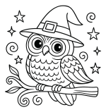 Wise Owl on Branch with Witch Hat and Starry Night 🦉✨🌙