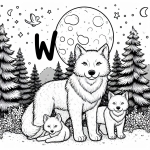 Wolf with Letter W and Baby Whelps at Night 🐺🌙🐾