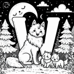 Wolf with Letter W and Baby Whelps at Night 🐺🌙🐾