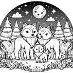 Wolf with Letter W and Baby Whelps at Night 🐺🌙🐾