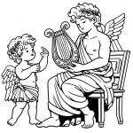 Young Greek God Apollo with Wings Playing Lyre with Little Friend 🎶👼 🎶👼