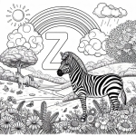 Zebra with Rainbow and Letter Z in Landscape 🦓🌈🏞️