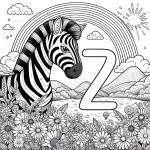 Zebra in Landscape with Rainbow and Letter Z 🦓🏞️🌈