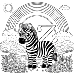 Zebra with Letter Z, Flowers, and Rainbow 🦓🌺🌈