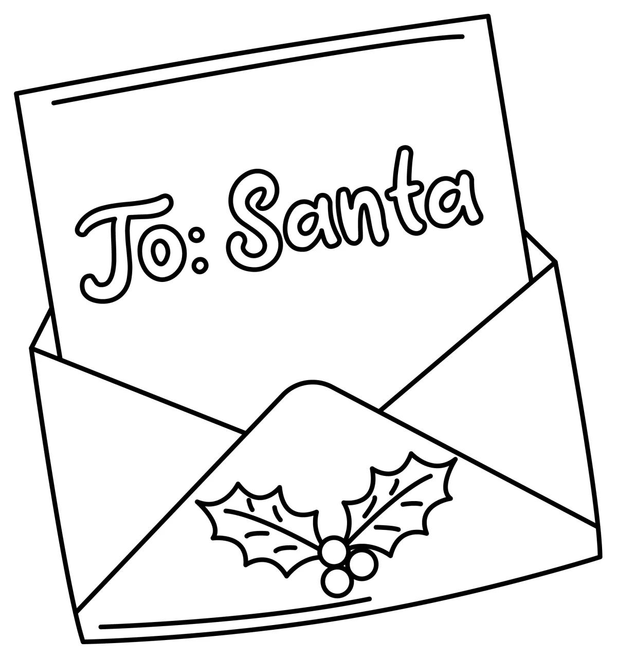 To Santa Letter with Holly 💌🎁🎄 Coloring Page