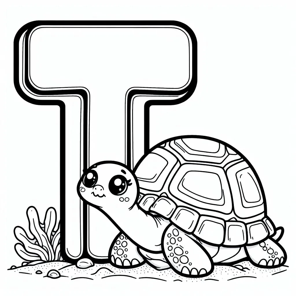 Tortoises with Letter T 🐢 Coloring Page