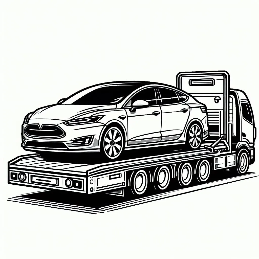 Tow Truck Towing an Electric Car 🚚⚡ Coloring Page