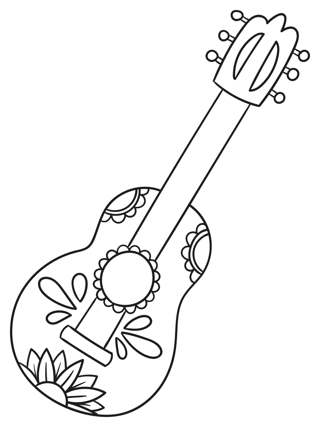 Traditional Mexican Guitar with Flower Design 🎸🌺🎶 Coloring Page