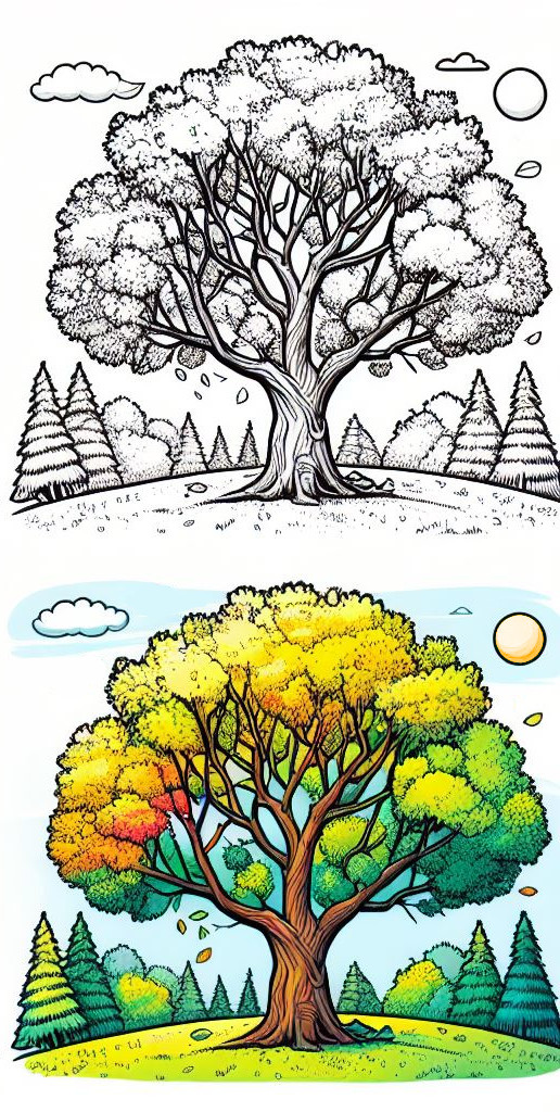 Tree at the Start of Fall Season 🌳🍂 Coloring Page