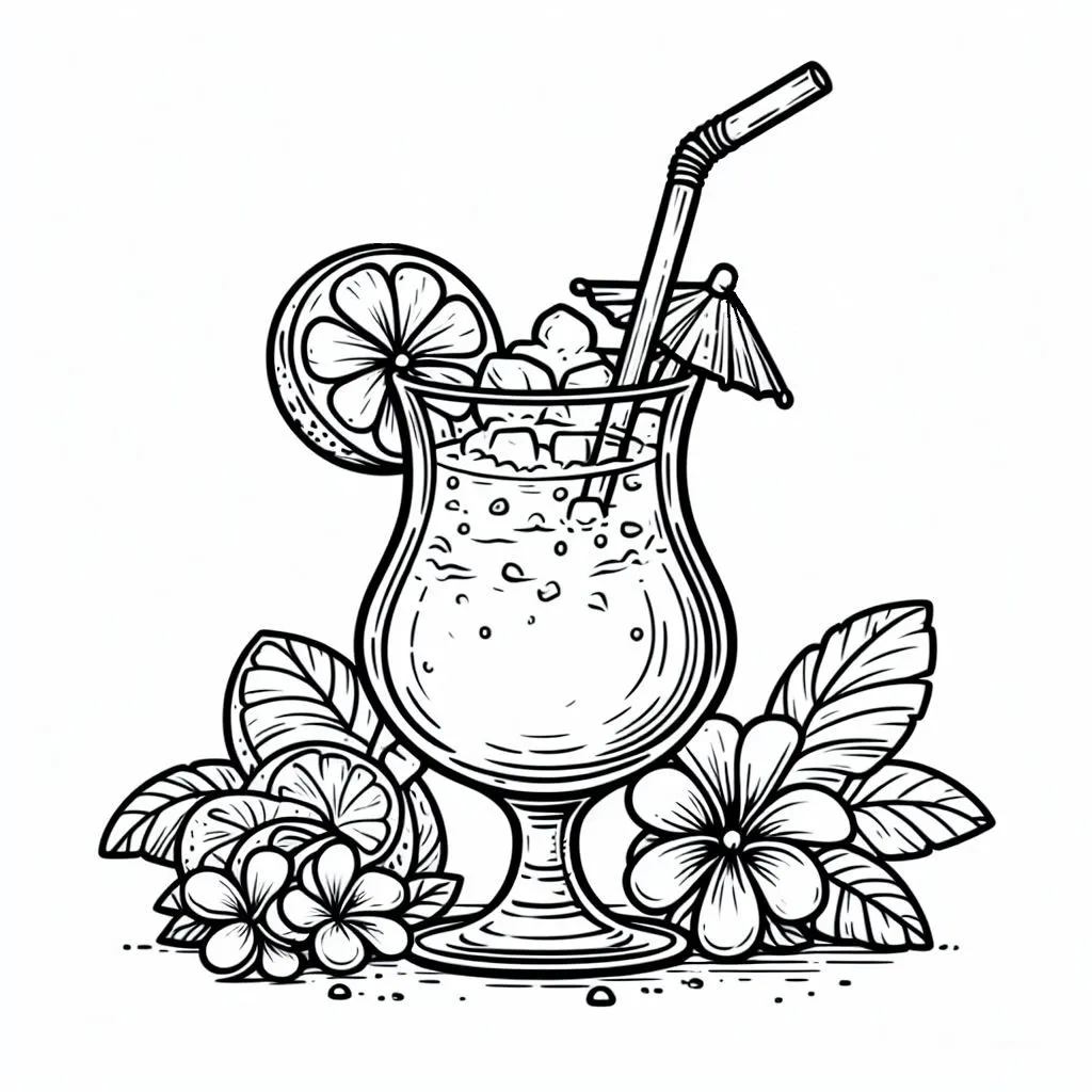 Tropical Drink 🍹🌴🥥 Coloring Page