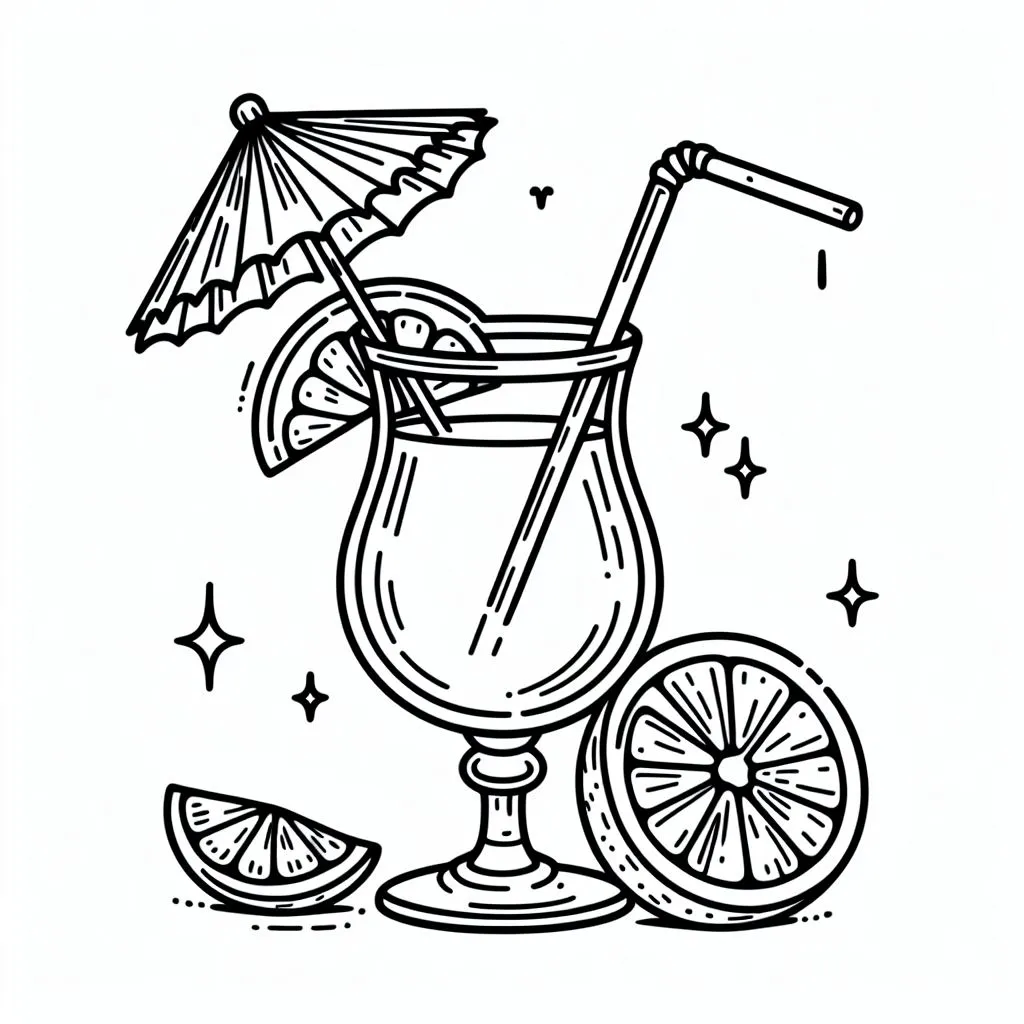 Tropical Drink 🍹🌴🥥 Coloring Page