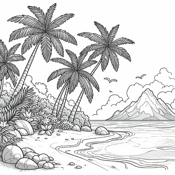 Tropical Island 🏝️ Coloring Page