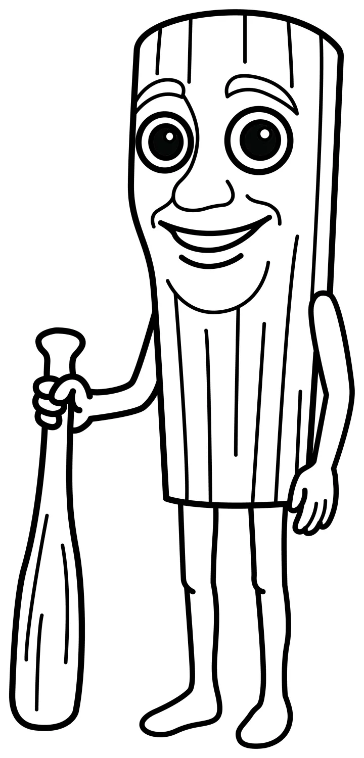 Tung Tung Sahur Wooden Figure with Baseball Bat ⚾️😊 Coloring Page