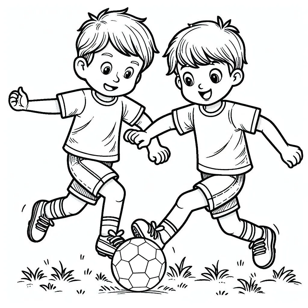 Two Boys Playing Soccer Football ⚽🎉 Coloring Page