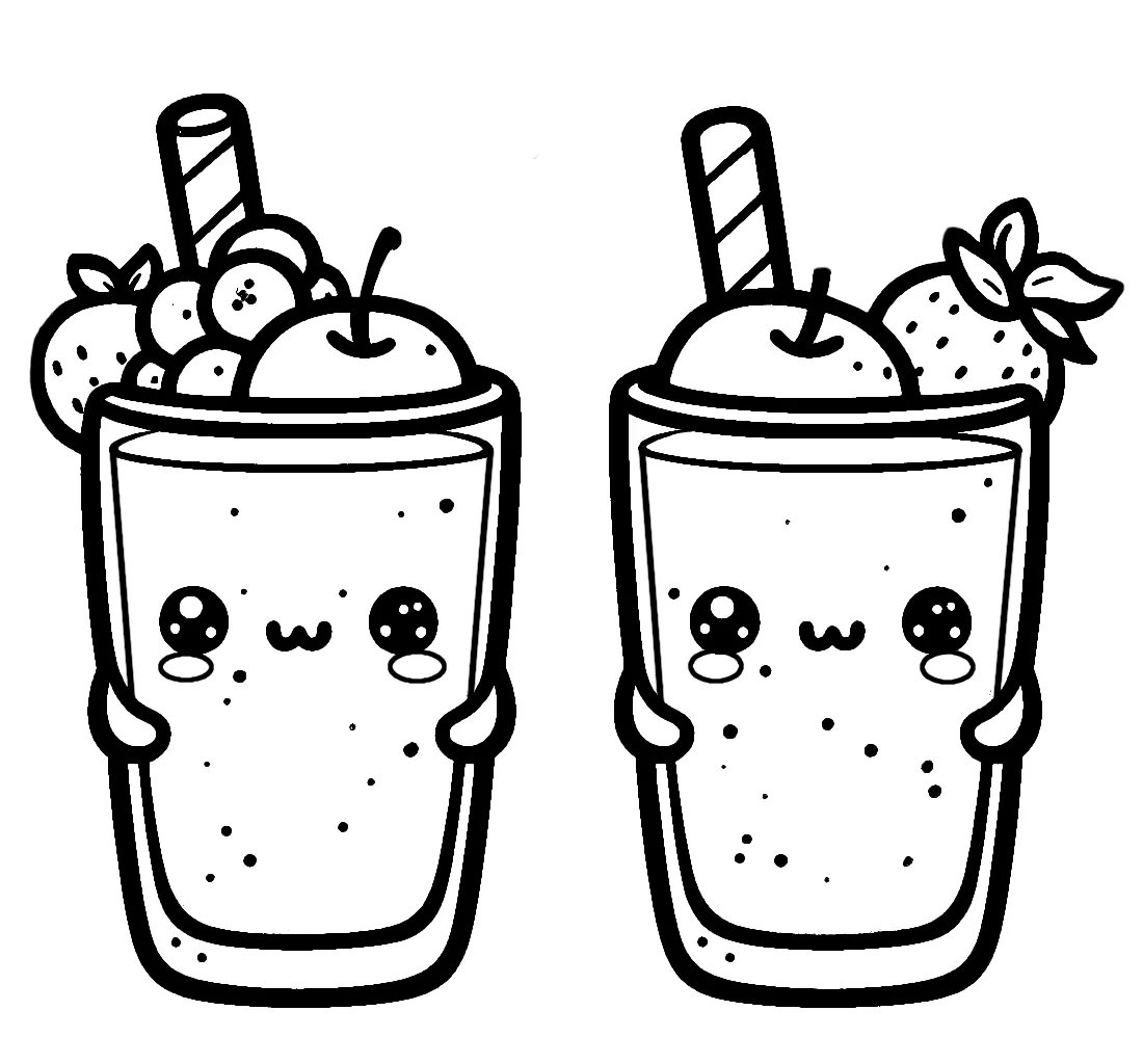 Two Cute Smoothies 🥤🍓🍒✨ Coloring Page