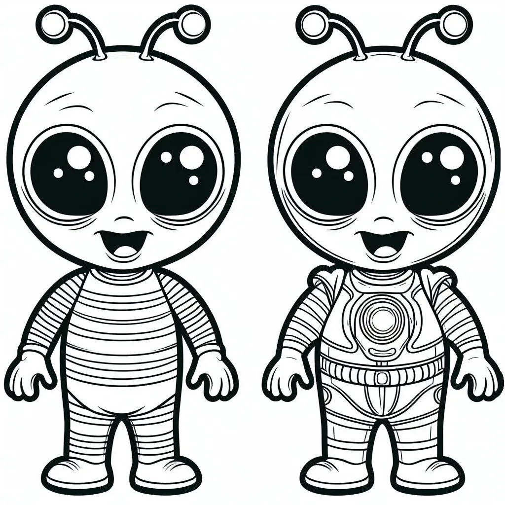 Two Happy Aliens 👽👽😃 Coloring Page