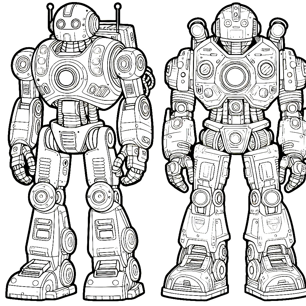 Two Robots Standing 🤖🤖 Coloring Page