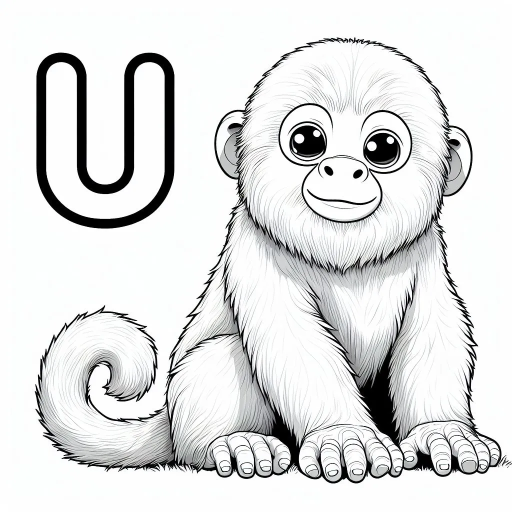 Uakari with Letter U 🐒 Coloring Page