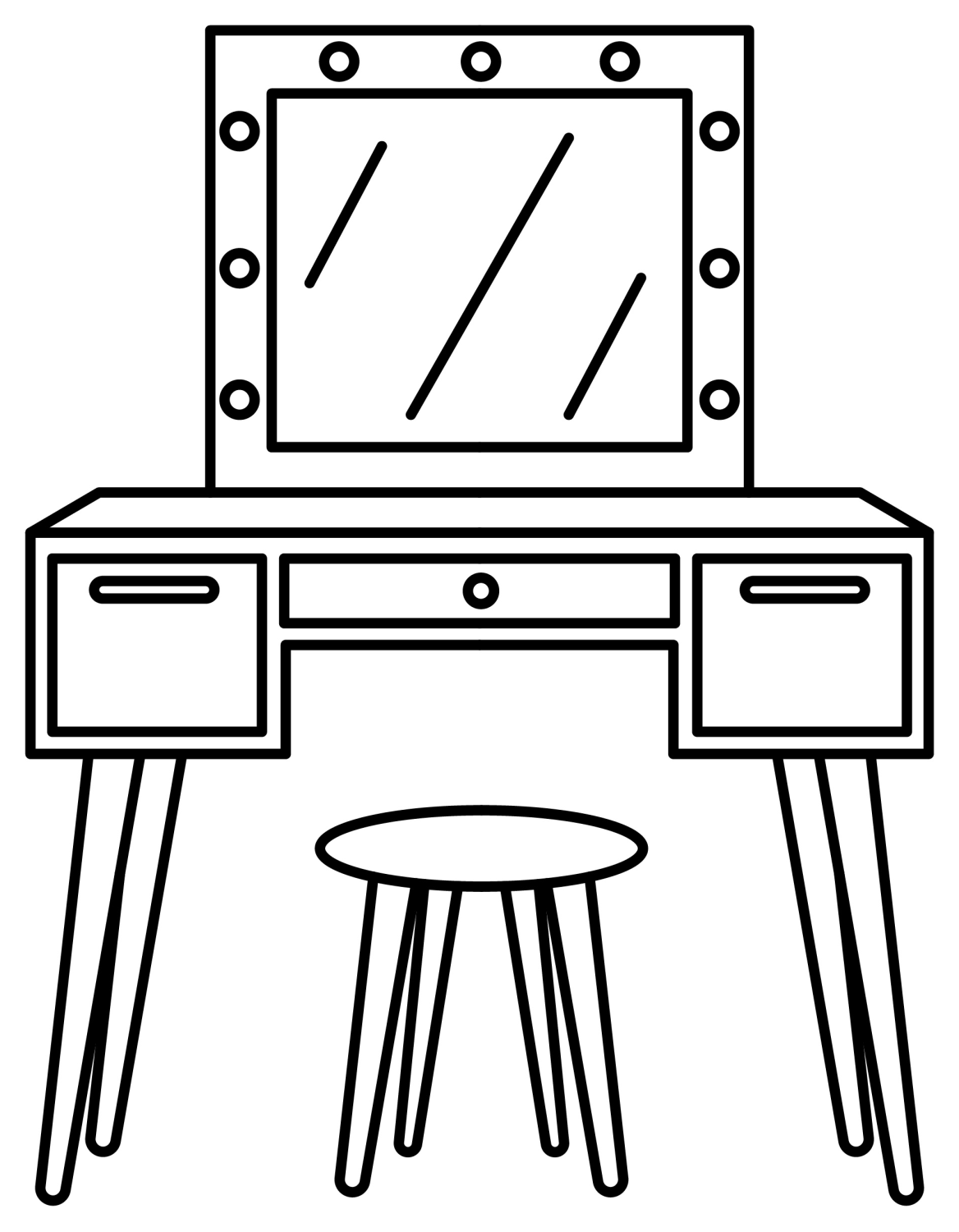 Vintage Dressing Table with Mirror and Stool 💄🪑 Coloring Page