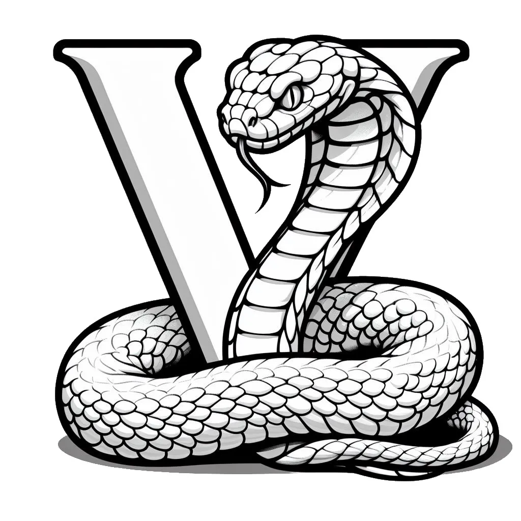 Viper Snake with Letter V 🐍 Coloring Page