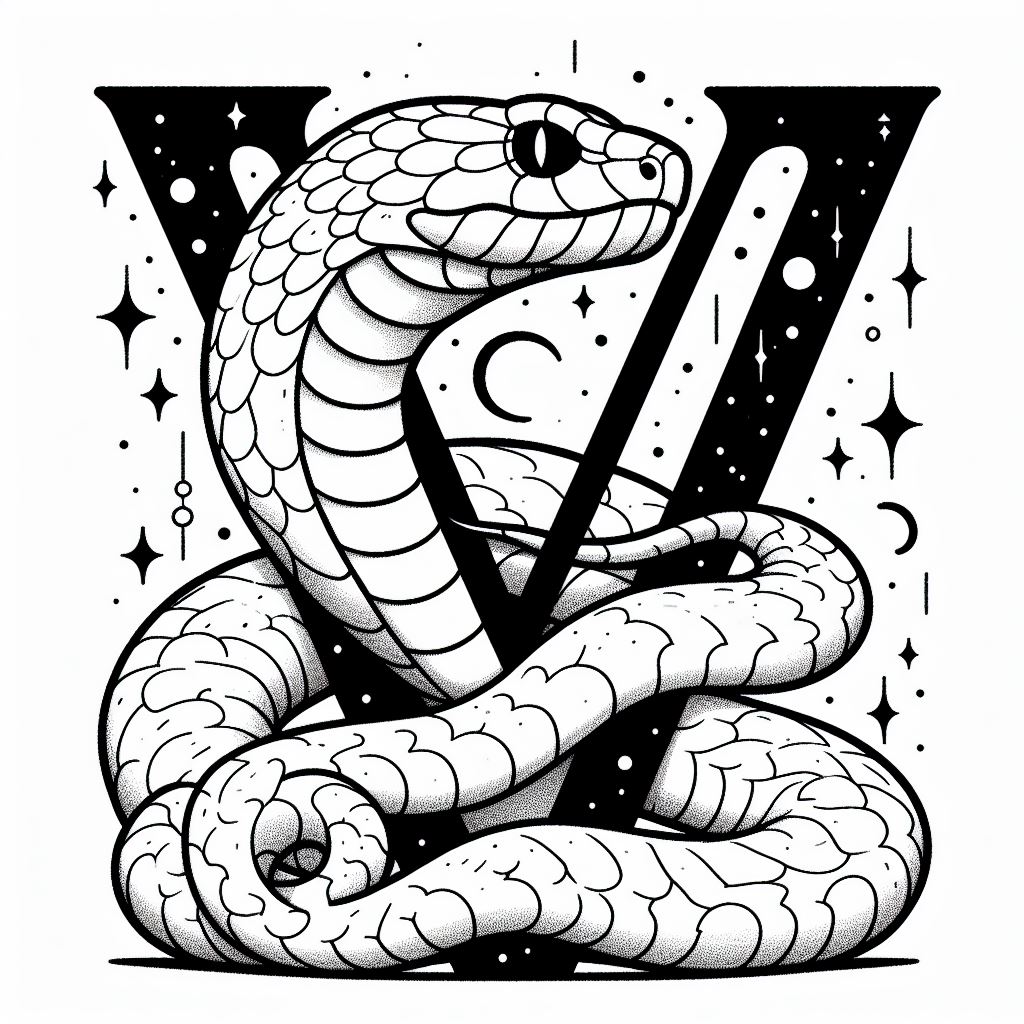 Viper Snake with Letter V 🐍 Coloring Page