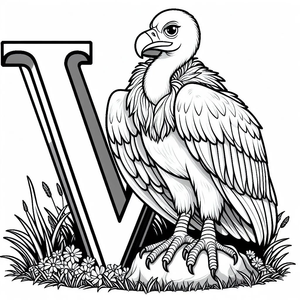 Vulture with Letter V 🦅 Coloring Page
