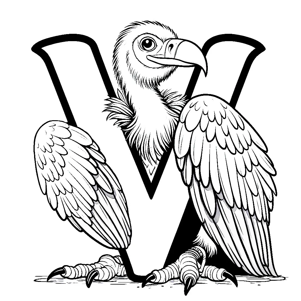Vulture with Letter V 🦅 Coloring Page