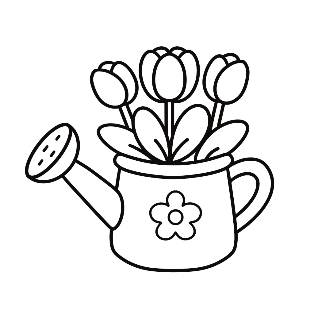 Watering Can with Flowers Inside 🌸🌷💧 Coloring Page