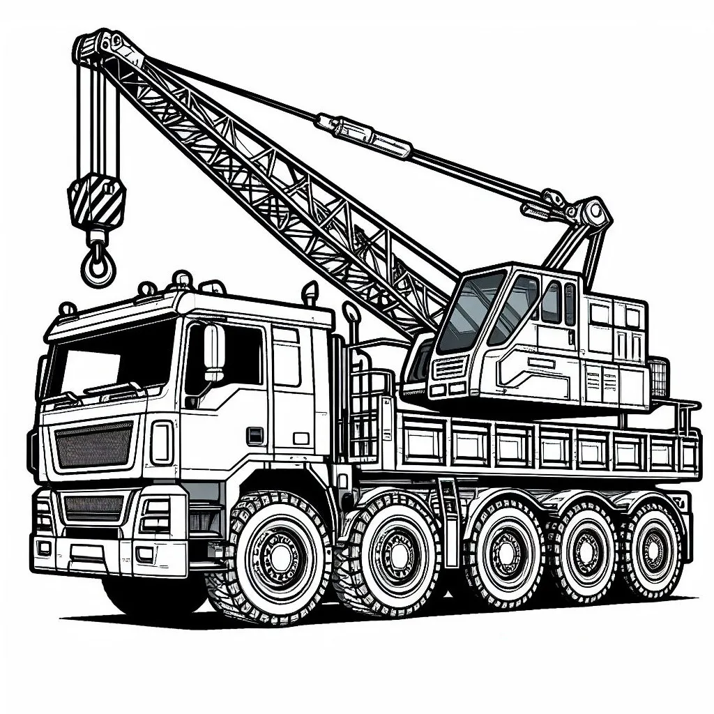 Wheeled Crane Truck 🏗️🚛 Coloring Page