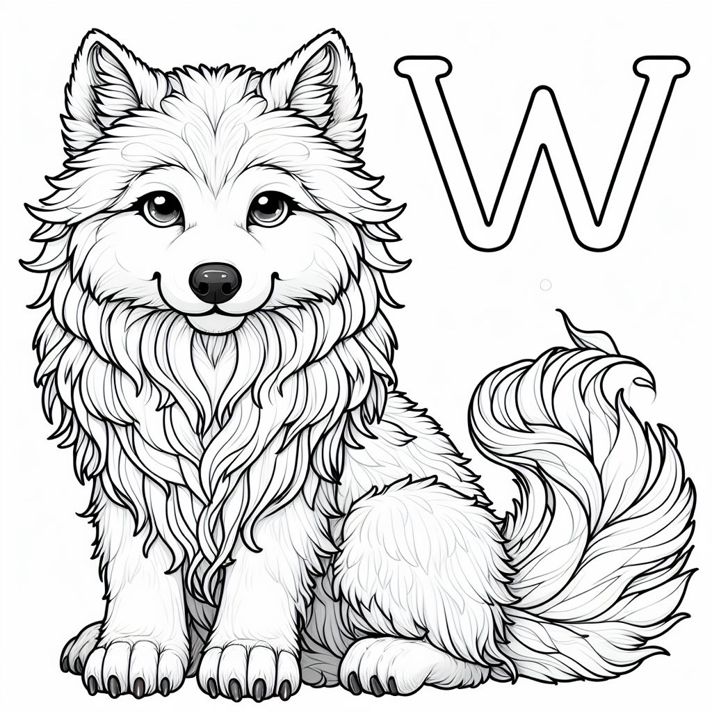 Wolf with Letter W 🐺 Coloring Page