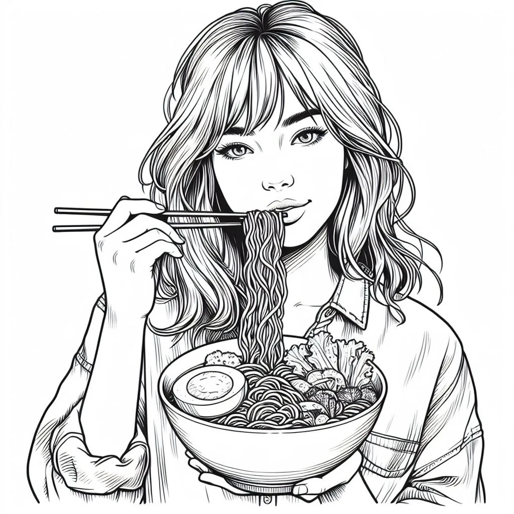 Woman Eating Noodles 🍜👩 Coloring Page