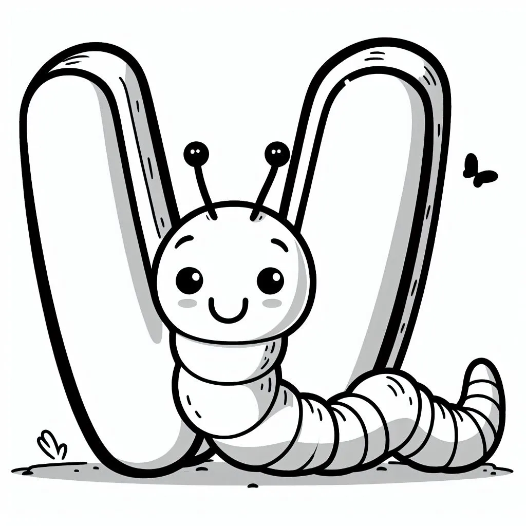 Worm with Letter W 🐛 Coloring Page